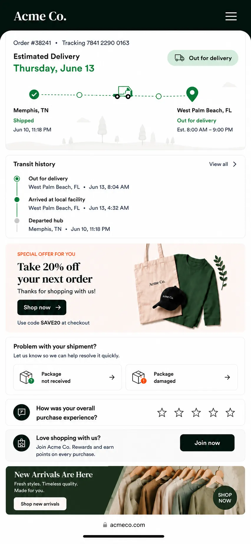 Branded tracking page